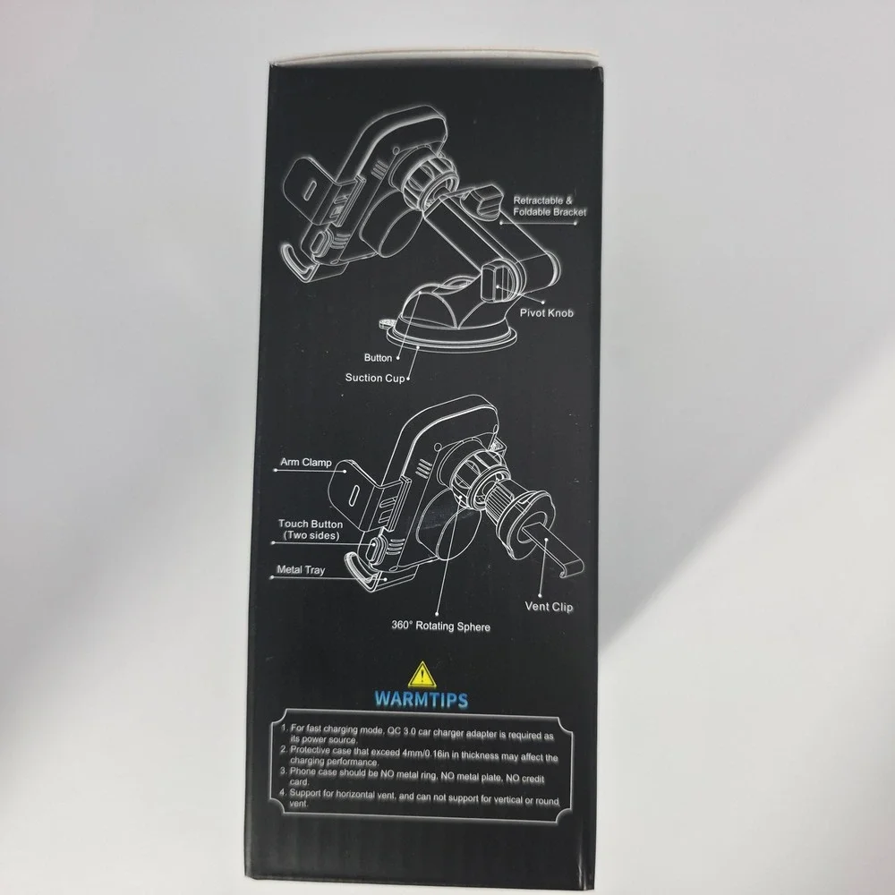 BothLin Wireless Car Charger Mount Unisex OS Dark Black New AUS15-PRO 15W Fast